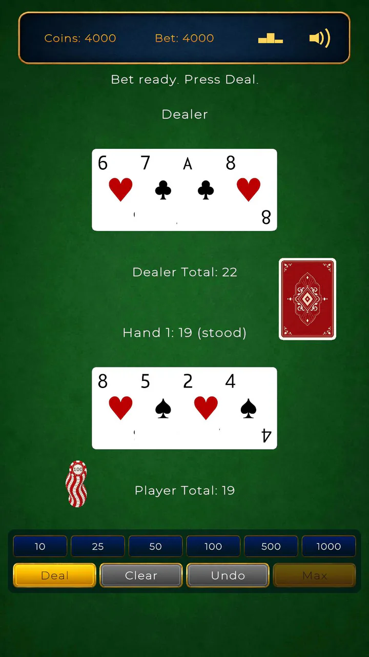 A completed Blackjack round