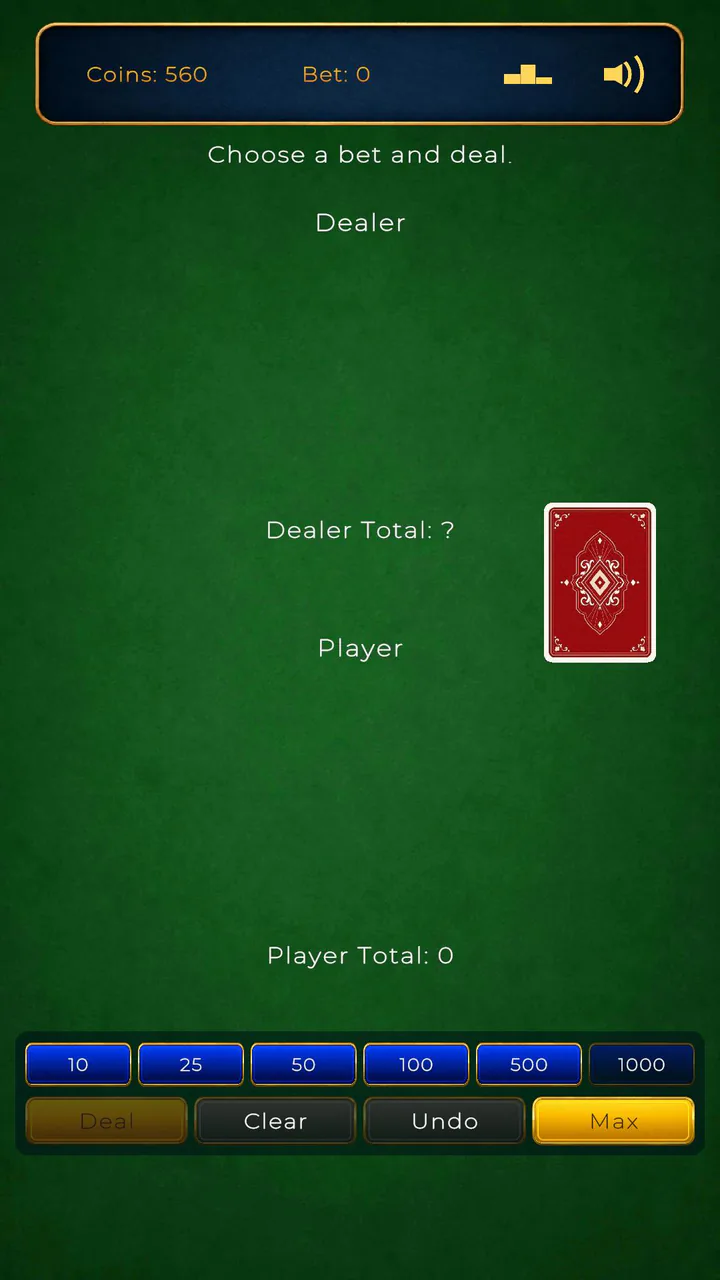Choose a bet on the Blackjack table